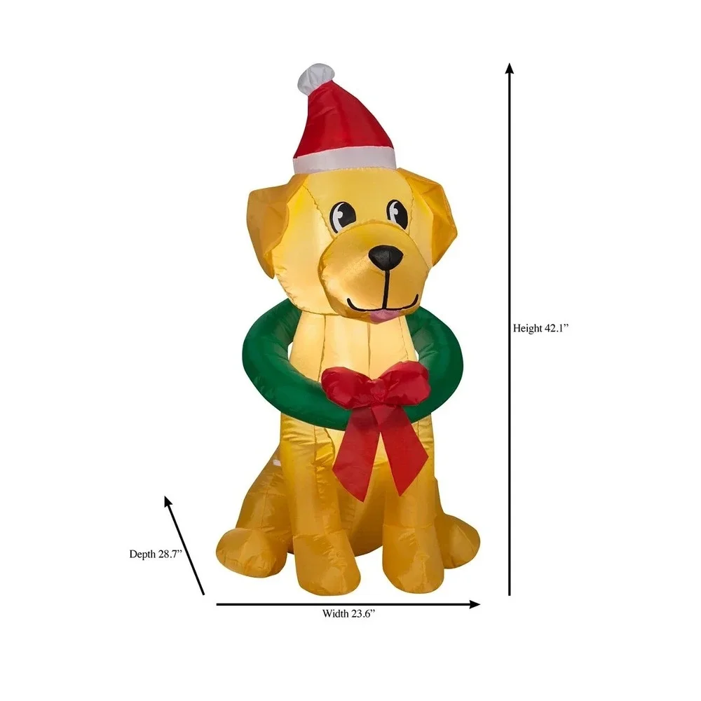 4' Foot Dog with Wreath Holiday Christmas Inflatable LED Winter Wonder Lane